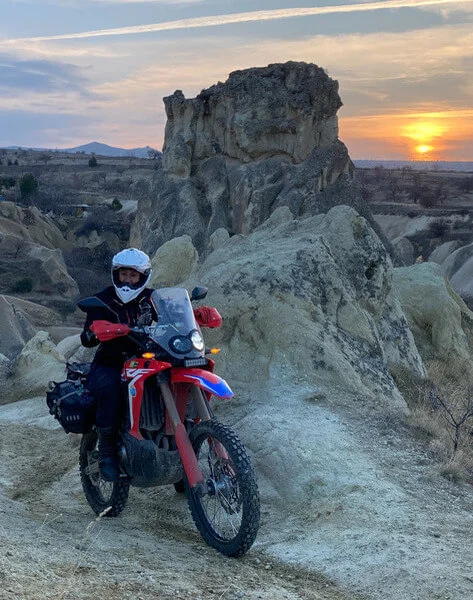 Hania on a motorbike at sunset - Cappadocia, Turkey