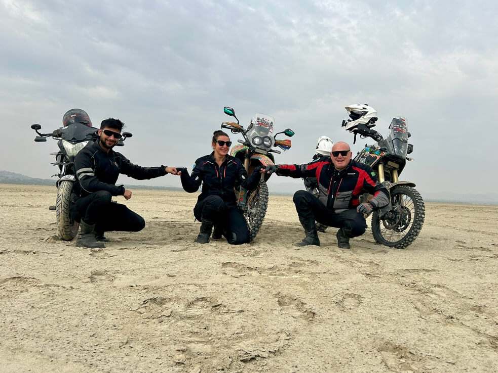 At the bottom of the salt lake Sambhar with Divjanshu - a motorcyclist from Jaipur