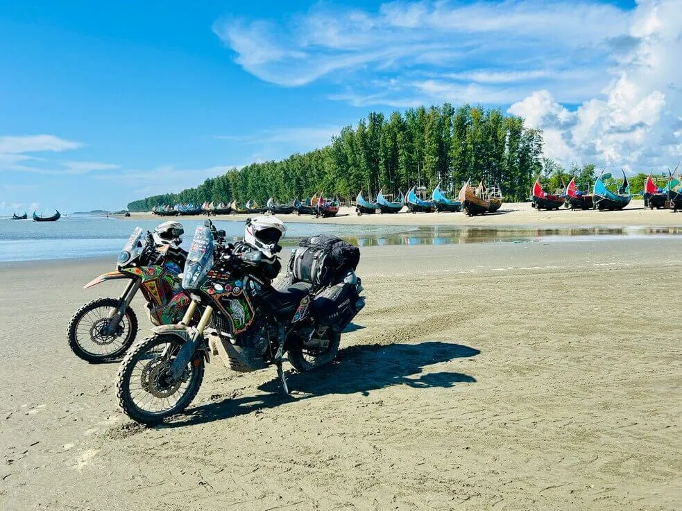 A beach full of beautiful, colorful boats in Bangladesh.