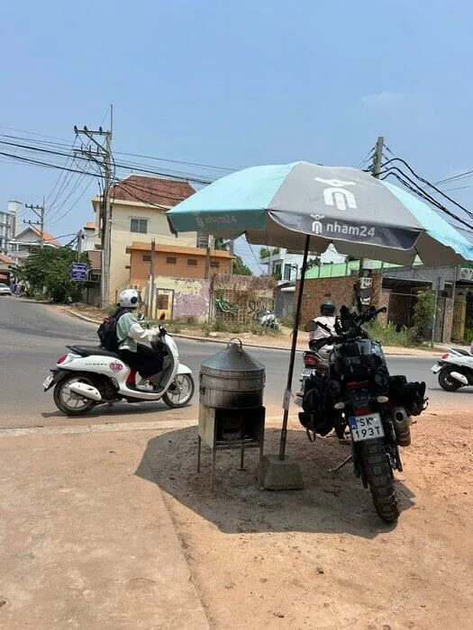 Parking under the umbrella.